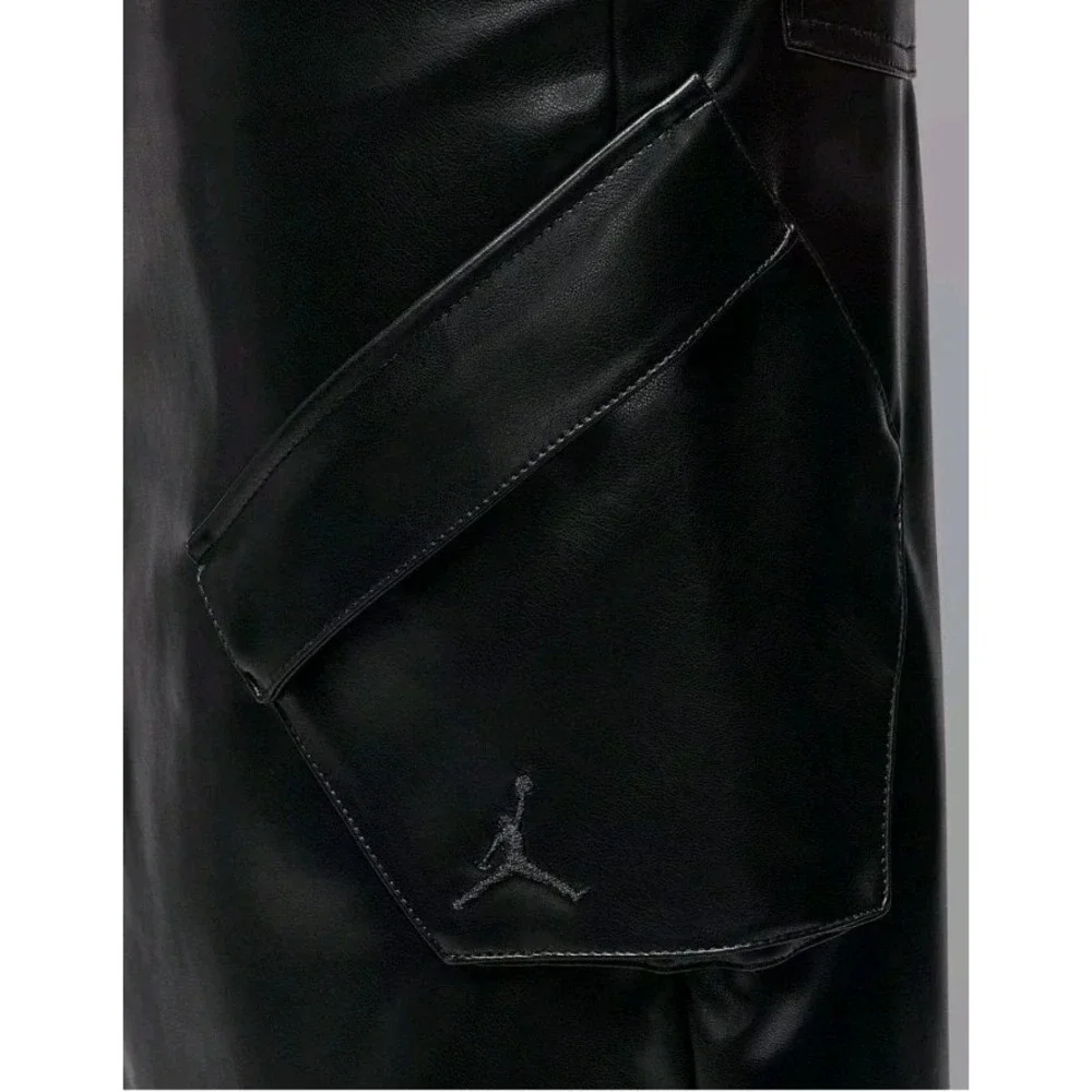 Nike Jordan Flight Chicago Faux Leather Midi Skirt Womens 4 Black IO0583 010